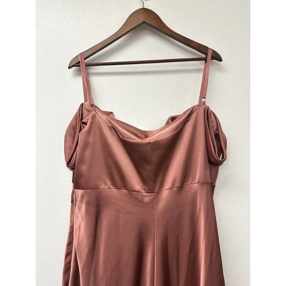 Revelry Sienna Satin Drop Shoulder‎ Side Slits Dress in Copper Size 24 - Picture 6 of 10